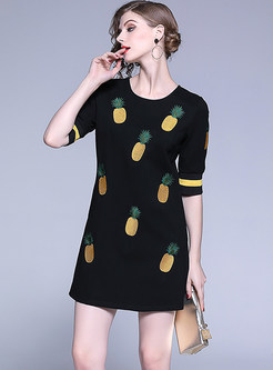 Half Sleeve Pineapple Print Mini Bodycon Dress