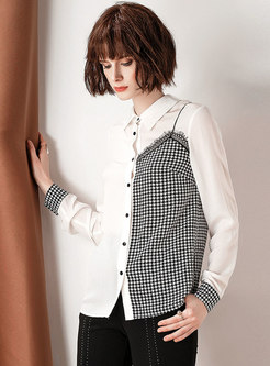 Chic Grid Splicing Lapel Single-breasted Blouse