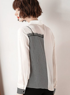Chic Grid Splicing Lapel Single-breasted Blouse