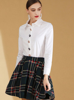 Work OL White Turn-down Collar Buttoned Blouse