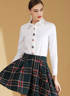 Work OL White Turn-down Collar Buttoned Blouse