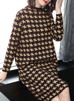 Fashion Houndstooth Plus Size Loose Knitted Dress