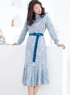 Elegant Solid Color Bottoming Dress With Belt