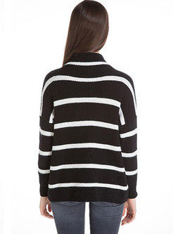Striped High Neck Loose Knitted Sweater