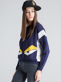 Cartoon Pattern O-neck Knitted Sweater