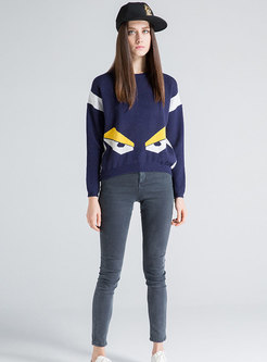 Cartoon Pattern O-neck Knitted Sweater
