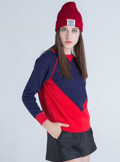 Trendy Color-blocked O-neck Knitted Sweater