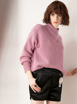 Casual Crew-neck Long Sleeve Knitting Sweater & Elastic Waist Shorts