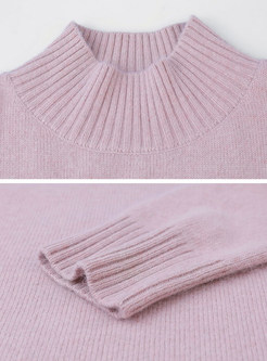 High Neck Loose Long Sleeve Pullover Slit Sweater