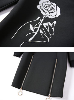 Stylish Print Hooded Zipper Slim Dress