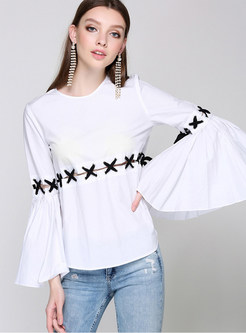 O-neck Flare Sleeve Splicing Loose T-Shirt