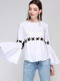 O-neck Flare Sleeve Splicing Loose T-Shirt