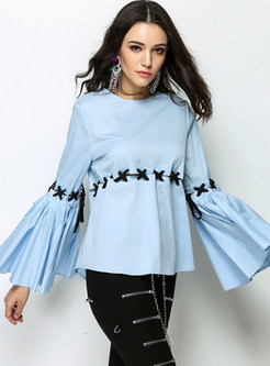 White O-neck Long Sleeve Splicing Pullover T-Shirt