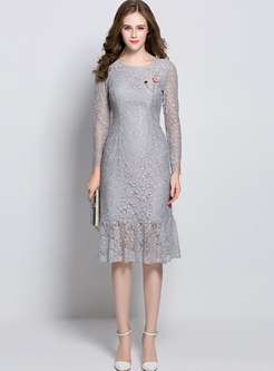 Elegant Hollow Out Slim Lace Dress