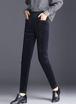 Elastic High Waist Thermal Pencil Pants With Pocket