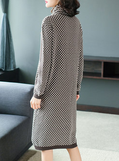 Fashion High Neck Long Sleeve Woolen Knitting Dress