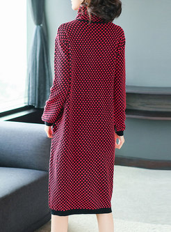 Fashion High Neck Long Sleeve Woolen Knitting Dress