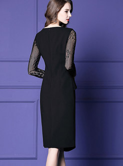 Party Sexy Black Lace-paneled Split Wrap Dress