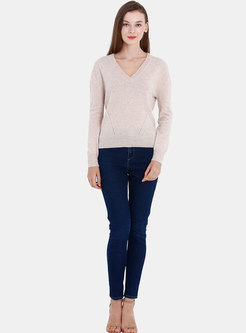 Chic V-neck Splicing Bowknot Cashmere Sweater