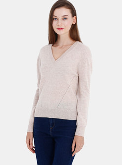 Chic V-neck Splicing Bowknot Cashmere Sweater