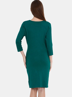Sexy Solid Color V-neck Slim Knee-length Sweater Dress