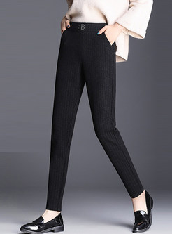 Fashion Striped High Waist Long Pants With Pocket