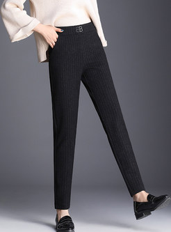 Fashion Striped High Waist Long Pants With Pocket