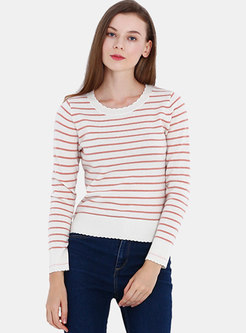 Casual Striped O-neck Cashmere Sweater