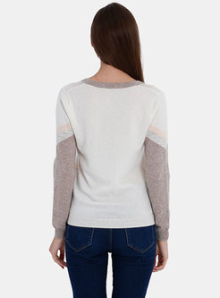 Casual Color-blocked V-neck Knitted Sweater