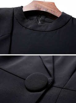Fashion Black Stitching Notched Fake Two-piece Dress