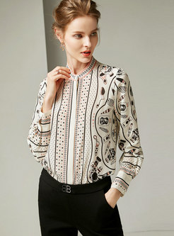 Fashion Crew-neck Long Sleeve Easy-matching Silk Blouse
