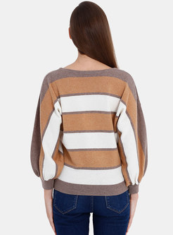 Chic Striped Lantern Sleeve O-neck Sweater