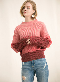 Stylish Color-blocked Slash Neck Loose Sweater