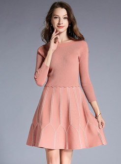 Elegant Splicing Hollow Out Knitted Skater Dress