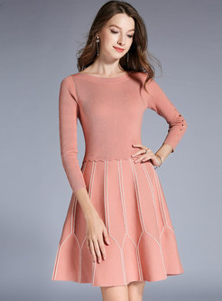 Elegant Splicing Hollow Out Knitted Skater Dress