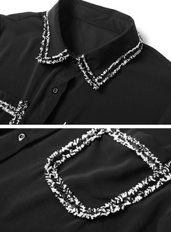 Black Turn-down Collar Long Sleeve Cardigan Blouse
