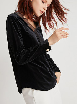 Chic Deep V-neck Long Sleeve All-matched T-Shirt