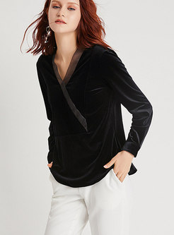 Chic Deep V-neck Long Sleeve All-matched T-Shirt