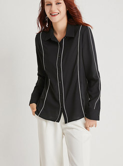 Fashion Turn-down Collar All-matched Zip-up Blouse
