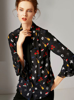 Trendy Turn-down Collar Dots Flare Sleeve Blouse