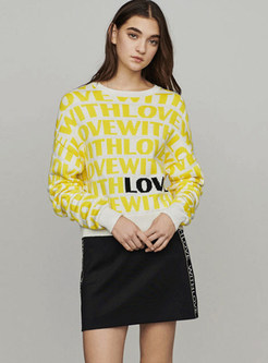 Casual O-neck Pullover Letter Print Loose Sweater