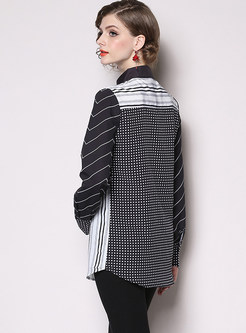 Lapel Single-breasted Long Sleeve Striped Blouse