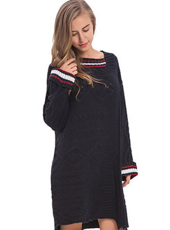 Stylish Slash Neck Long Sleeve Mini Knitted Dress