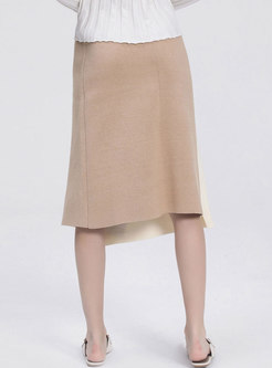 Elegant Hit Color High Waist Asymmetric Skirt