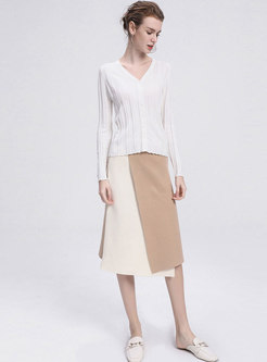 Elegant Hit Color High Waist Asymmetric Skirt