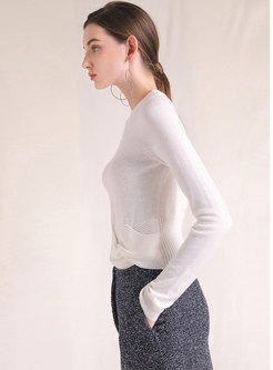 Chic Pure Color O-neck Slim Knitted Sweater