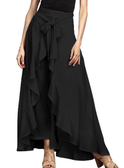 Stylish Solid Color Bowknot Tied High Waist Culottes