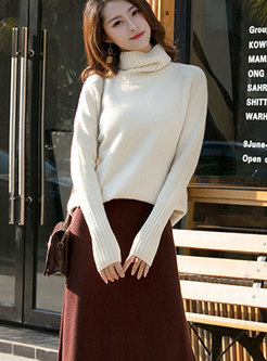 Casual White Turtle Neck Thicken Sweater