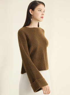 Fashion Crew-neck Woolen Long Sleeve Short Sweater