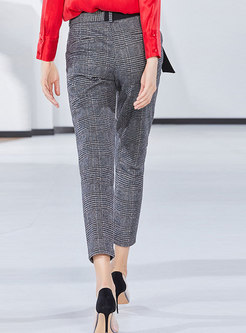 Fashion Work Daily Belted Plaid Pencil Pants